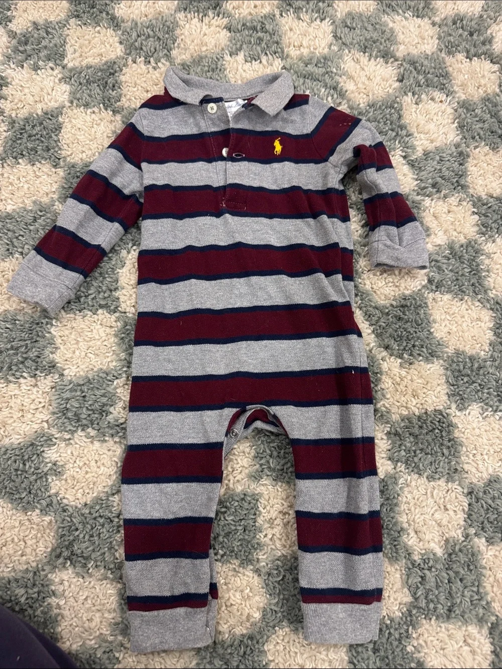 Polo by Ralph Lauren Gray & Burgundy Striped Polo One-Piece